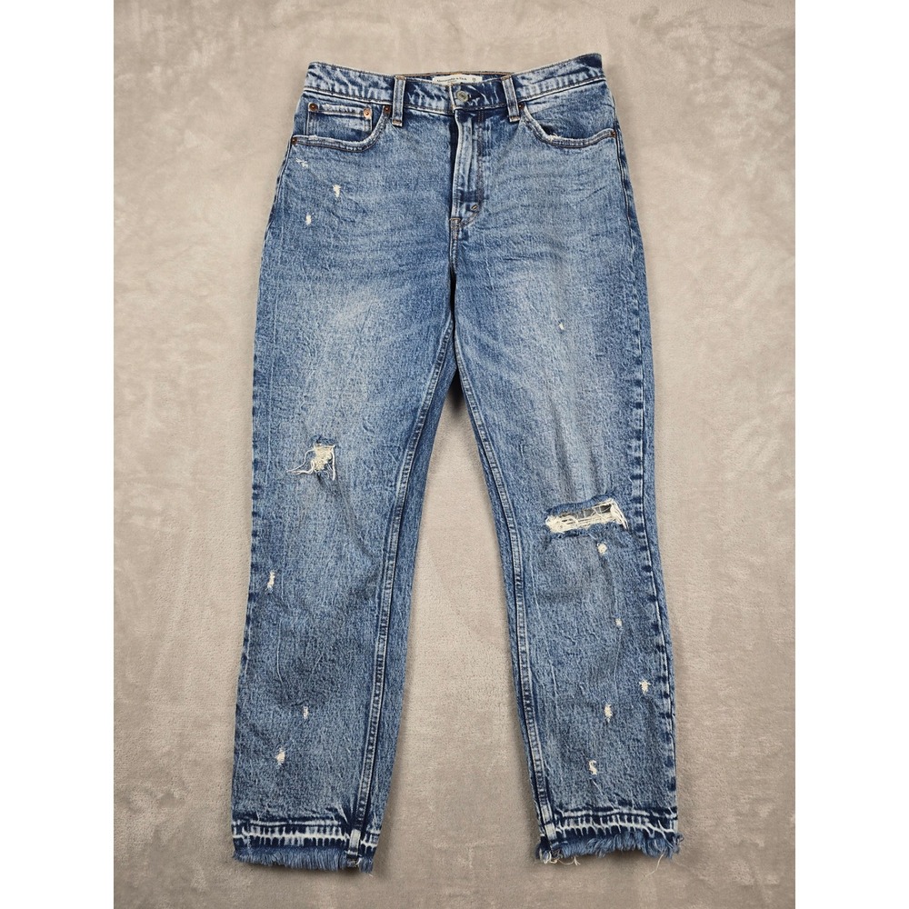 Abercrombie & Fitch The Mom High Rise Jeans Women 28/6R Distressed Frayed Hem
